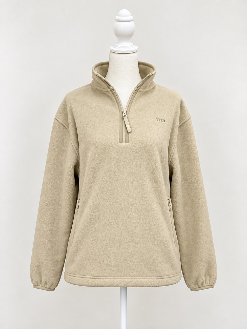 Aritzia Tna Sno Polar 1/4 Zip Polartec Fleece Pullover Cream Beige S